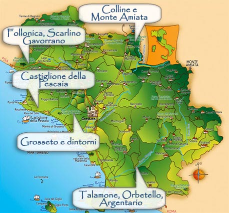 Cartina delle Aree Geografiche in Maremma Toscana